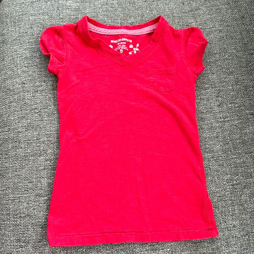 Mossimo Supply Co Girls Red V Neck Cap Sleeve T-Shirt Size XS